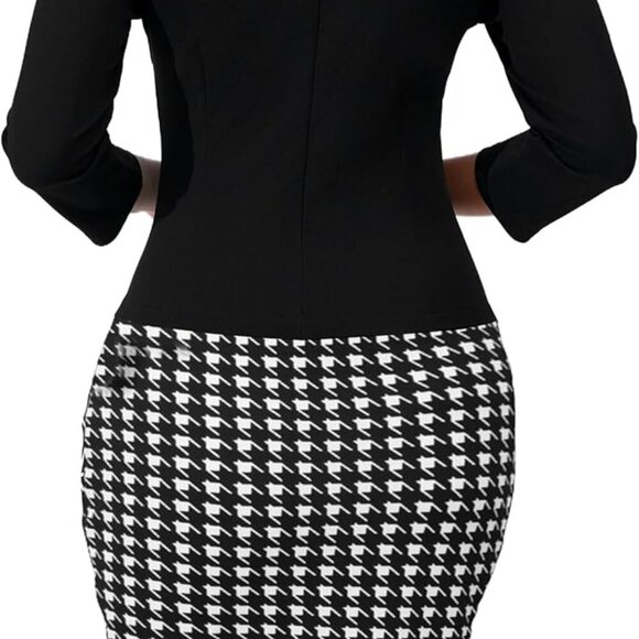 Women's Reto Bodycon Midi Dresses 3/4 Sleeve Church Wear to Work Business Pencil - Picture 5 of 6